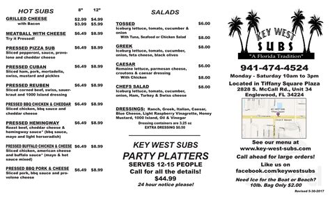 Key west subs - The actual menu of the Miami Subs restaurant. Prices and visitors' opinions on dishes. ... #112 of 831 places to eat in Key West. View menus for Key West restaurants ... 